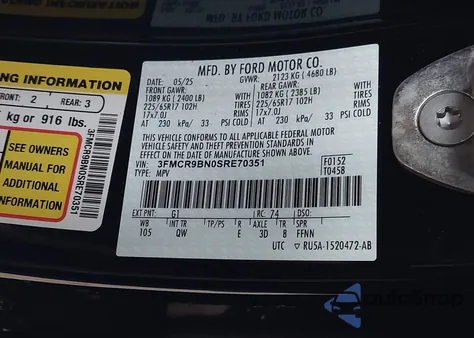 2025 Ford Bronco Sport Big Bend из США, поврежденный, VIN 3FMCR9BN0SRE70351